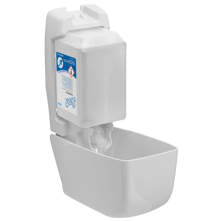 A Full Open White 6336 Scott Control Hand Sanitiser Dispenser
