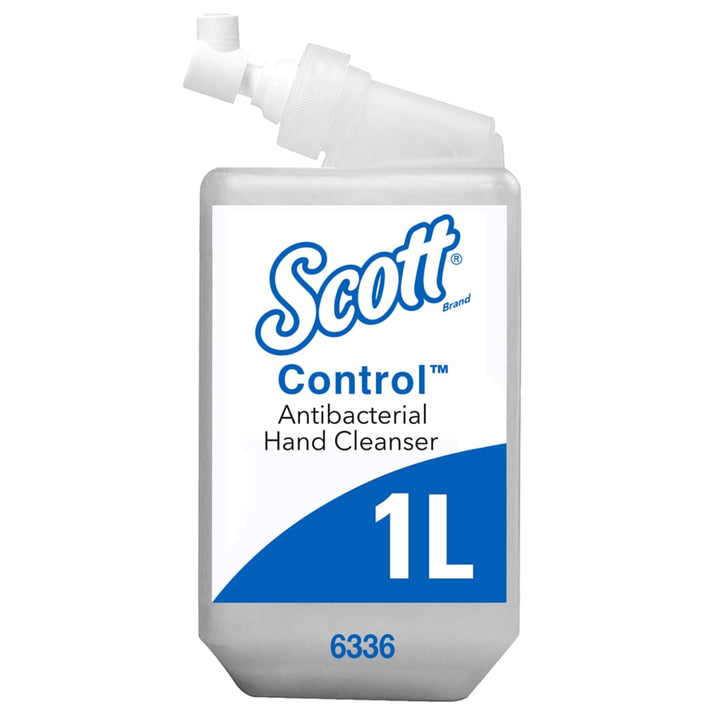 A Single White, Clear and Blue Scott 6336 Hand Sanitiser Refill Bottle