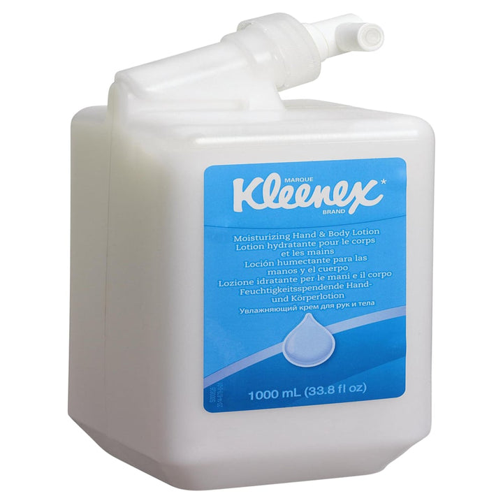 A Single White and Blue Bottle of Kleenex 6373 Moisturising Hand & Body Lotion
