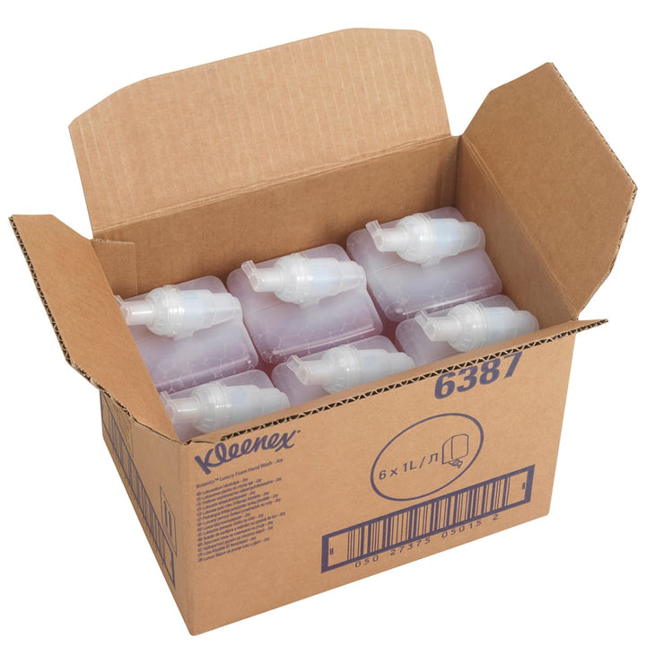 An Open Blue and Brown Case of 6387 Botanics Luxury Foam Hand Wash