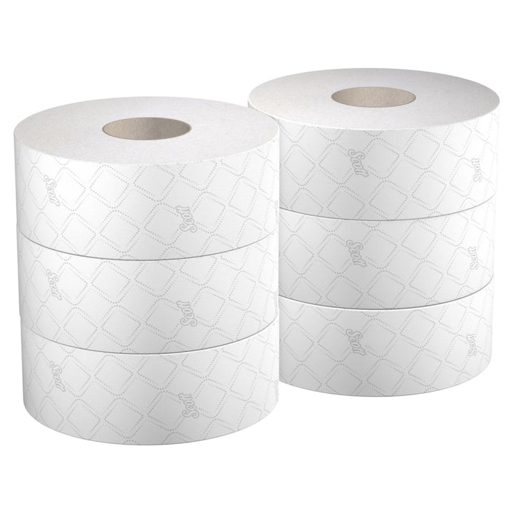 A Stack of White 8511 Scott Toilet Paper Rolls