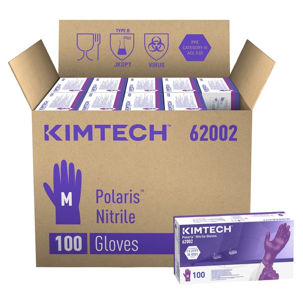An Open Brown and Purple Case of Kimtech 62002 Polaris Nitrile Gloves - Sentinel Laboratories Ltd