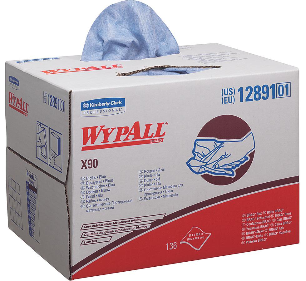 Box of 12891 WYPALL* X90 Cloths, BRAG* Box - White Red and Blue Design - Blue Cloths - Sentinel Laboratories Ltd