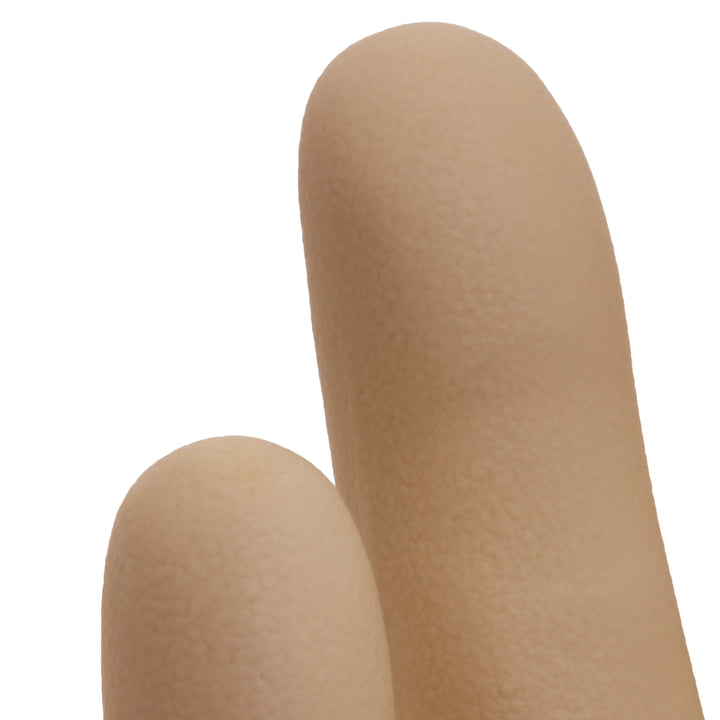 A Close Up of the Fingertips of a Tan Coloured 56843 Latex Glove