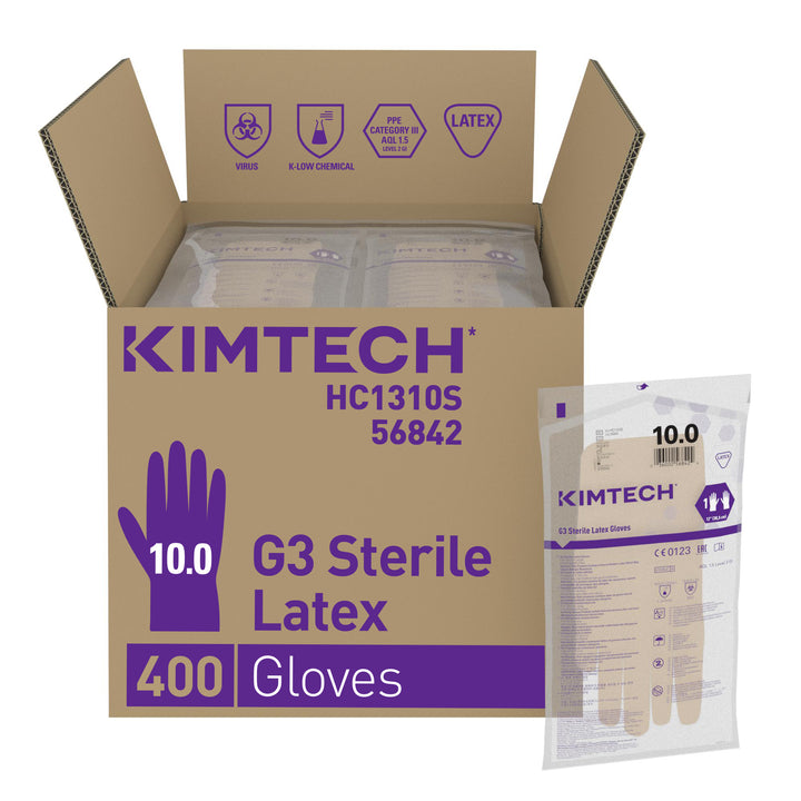 An Open Case of Multiple Packs of 56888 G3 Sterile White Nitrile Gloves