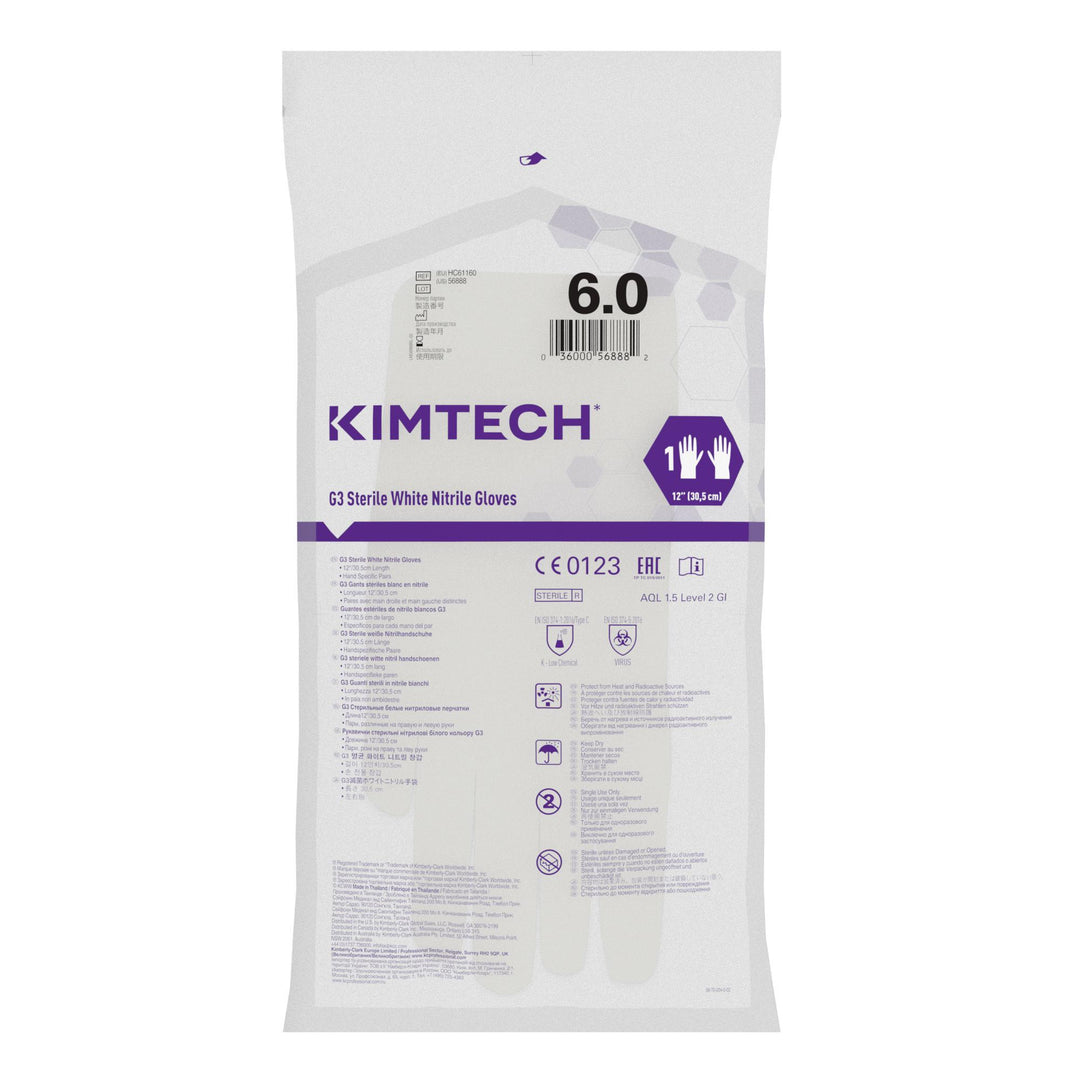A White and Purple Pack of 56888 G3 Sterile White Nitrile Gloves