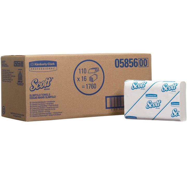 Box of 5856 SCOTT® SLIMFOLD Hand Towels, M Fold - White Pack Brown Cardboard Outer Box - Sentinel Laboratories Ltd