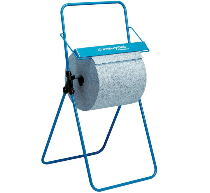 A Blue Standing Dispenser with Blue 7643 KIMTECH* Process Wipers, Large Roll - Blue - Sentinel Laboratories Ltd