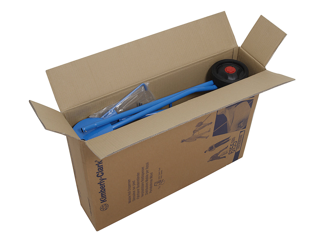 An Open Box of 6155 KIMBERLY-CLARK PROFESSIONAL* Mobile Wiper Dispenser, Large Roll - Blue - Sentinel Laboratories Ltd