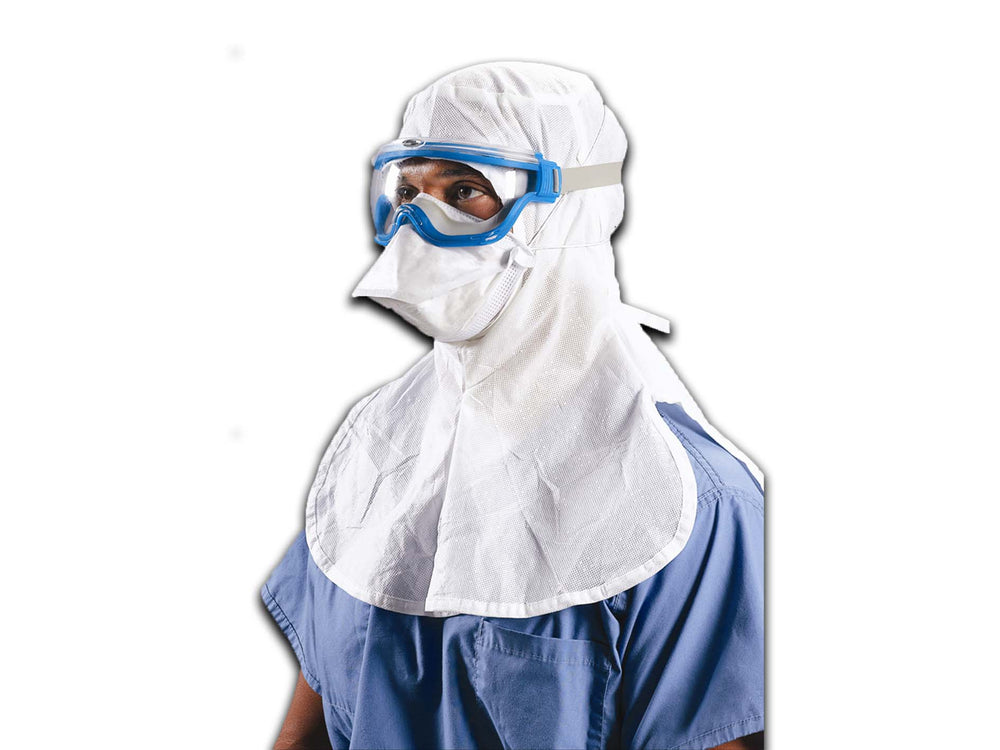 A Man Wearing a White 62484 KIMTECH* M3 Non-Sterile Pouch Style Face Mask and Blue Healthcare Tunic - Sentinel Laboratories Ltd