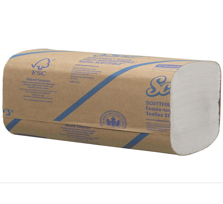 Pack of White 6633 SCOTT® SCOTTFOLD® Hand Towels, Interfolded/Medium - Brown and Blue Package Design- Sentinel Laboratories Ltd