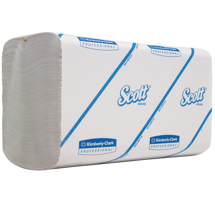 A White and Blue Paper Stack of White 6659 SCOTT® PERFORMANCE Hand Towels, Interfolded/Small - White - Sentinel Laboratories Ltd