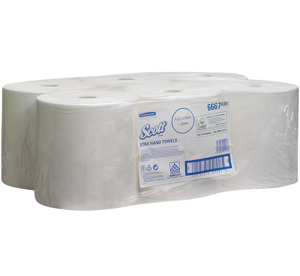 6 White Rolls of 6667 SCOTT® Hand Towels, Roll - White and Blue Label - Sentinel Laboratories Ltd
