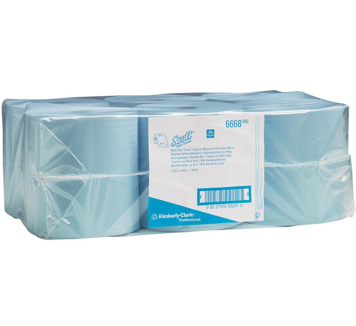 6 Rolls of Blue 6668 SCOTT® Hand Towels, Roll - Blue and White Label - Sentinel Laboratories Ltd