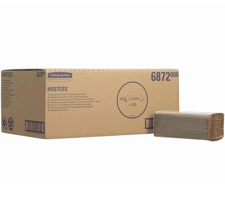 Box of Brown 6872 HOSTESS* Hand Towels, Tela Fold/Small - Brown Box Blue Text Design - Sentinel Laboratories Ltd