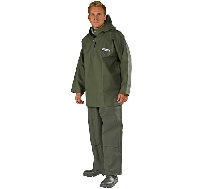 Man Wearing Olive Ocean Heavy Duty Smock and Trousers with Olive Boots - Sentinel Laboratories Ltd