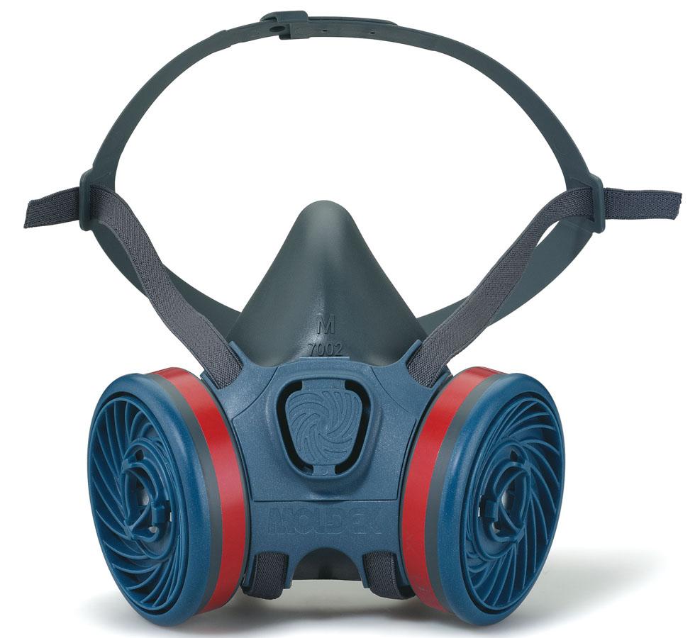 A Single Grey, Blue and Red Coloured Moldex Series 7000 Reusable Half Mask with EasyLock® connectors - Sentinel Laboratories Ltd