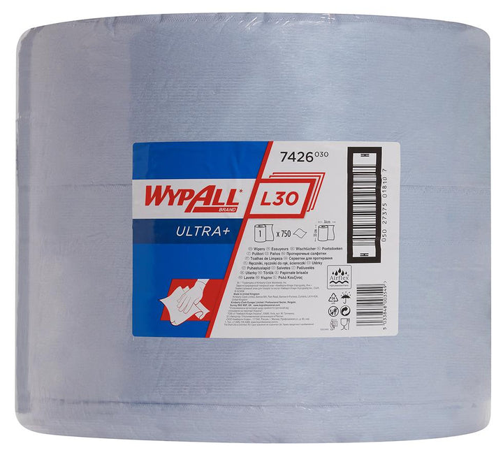 Single Paper 7426 WYPALL* L30 Ultra+ Wipers, Large Roll - Blue - Sentinel Laboratories Ltd