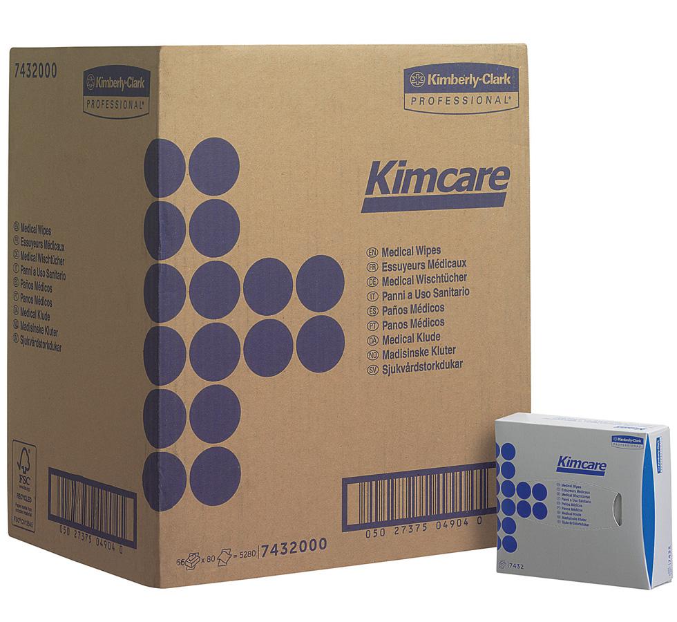 A White and Blue Box of Paper Next to a Blue and Brown Box of 7432 KIMCARE* Medical Wipes, Interfolded - White (previously 3020 KIMCARE* Medical Wipes) - Sentinel Laboratories Ltd