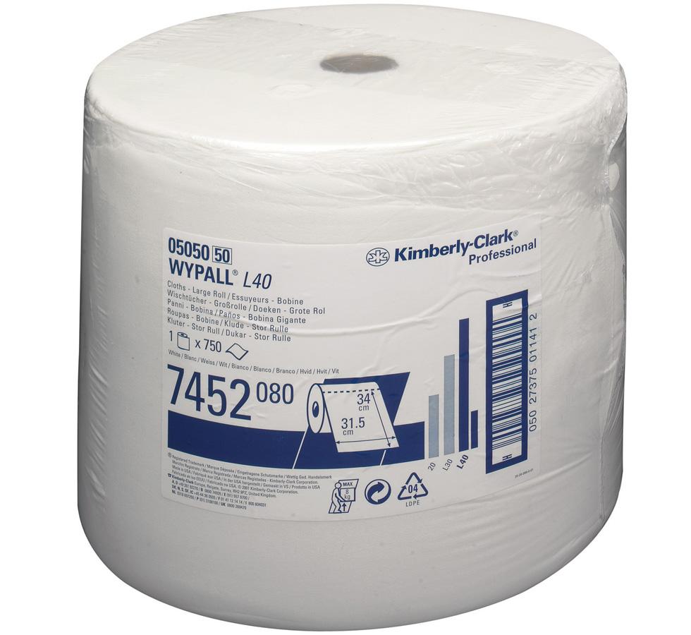 Single Paper 7452 WYPALL* L40 Wipers, Large Roll - White - Sentinel Laboratories Ltd
