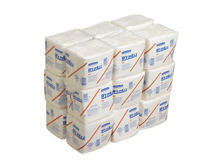 A Bundle of Individually Packed White Paper 7471 WYPALL* L40 Wipers, 1/4 Fold - White - Sentinel Laboratories Ltd