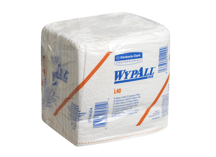 A Packaged Stack of White Paper 7471 WYPALL* L40 Wipers, 1/4 Fold - White - Sentinel Laboratories Ltd
