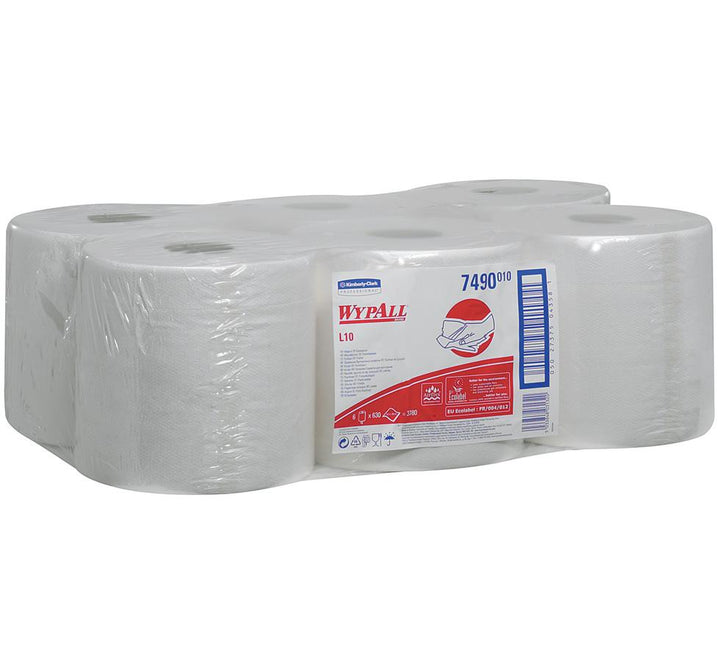 Pack of 7490 WYPALL* L10 Extra Wipers, Centrefeed Roll Control, White - 6 Rolls - Sentinel Laboratories Ltd