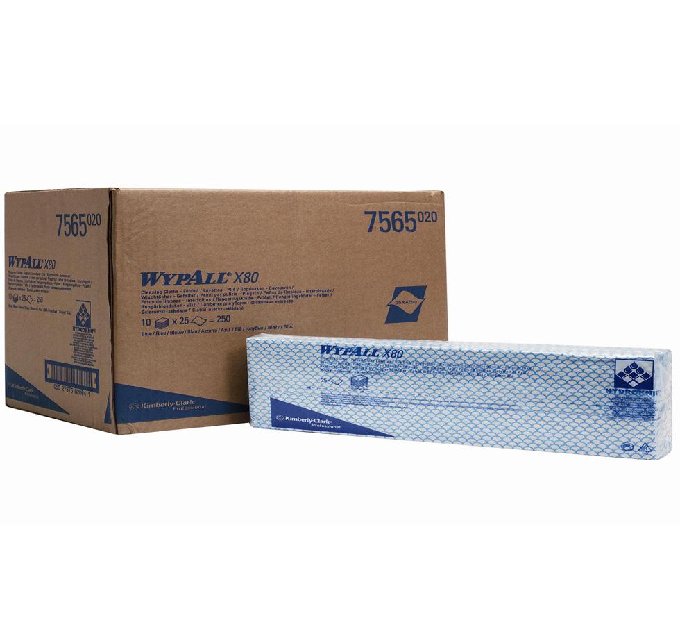 Box of Blue 7565 WYPALL* X80 Cleaning Cloths, Interfolded - Blue Text - Sentinel Laboratories Ltd