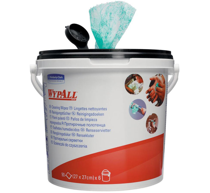 Open bucket container of Green 7775 Wypall Cleaning Wipes - Sentinel Laboratories Ltd