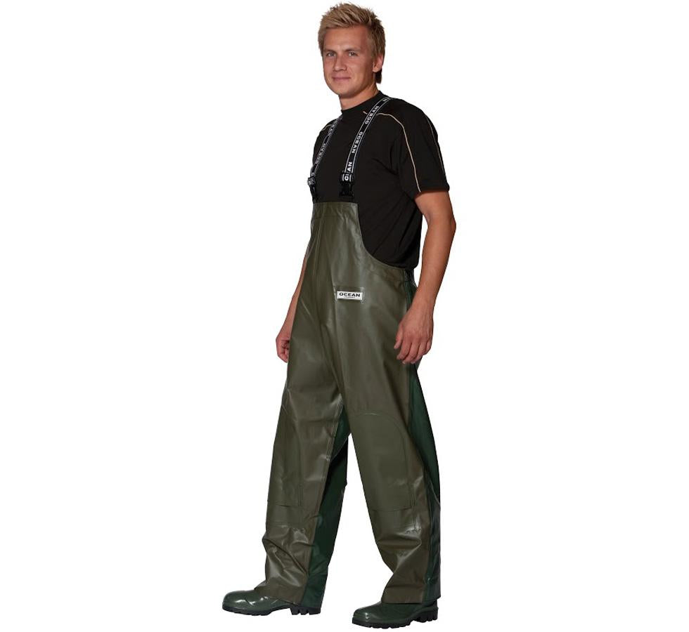 A Man Wearing an Olive Ocean Crewman Bib & Brace Trouser with Black T-Shirt - Sentinel Laboratories Ltd