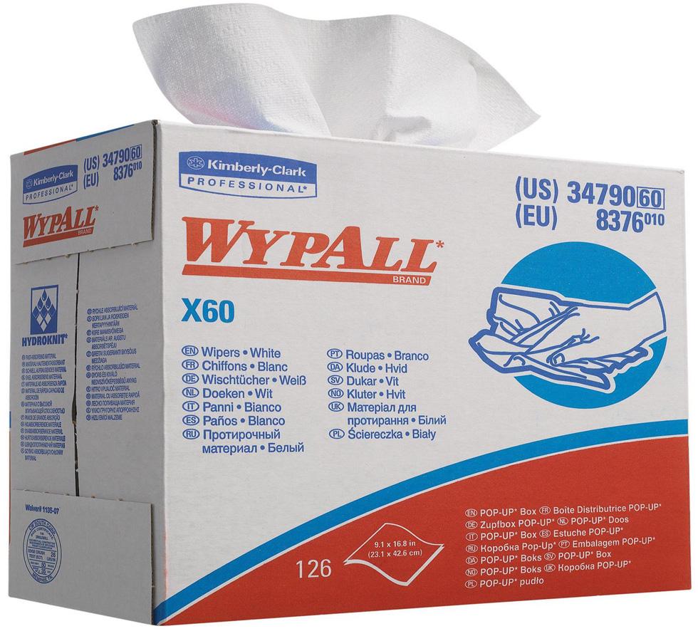 Open 8376 WYPALL* X60 Cloths, POP-UP Box - White - Blue and Red Text/Design White Background - Sentinel Laboratories Ltd