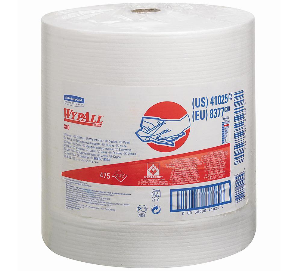 Pack of 8377 WYPALL* X80 Cloths, Large Roll - White - Red and Blue Text - Sentinel Laboratories Ltd