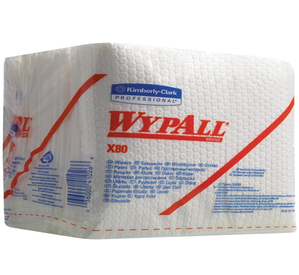 Pack of 8388 WYPALL* X80 Cloths, 1/4 Fold - White - Blue and Red Text - Sentinel Laboratories Ltd
