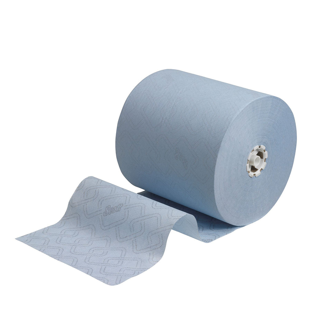 A Roll of Blue 8756 Paper Hand Towel On it's Side