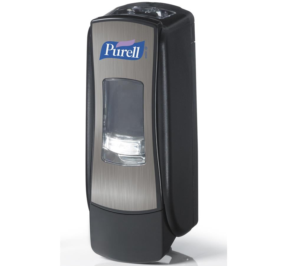 Black and Grey 8728-06 PURELL® ADX-7™ Dispenser, Brushed Chrome - White, Blue and Pink Branding - Sentinel Laboratories Ltd