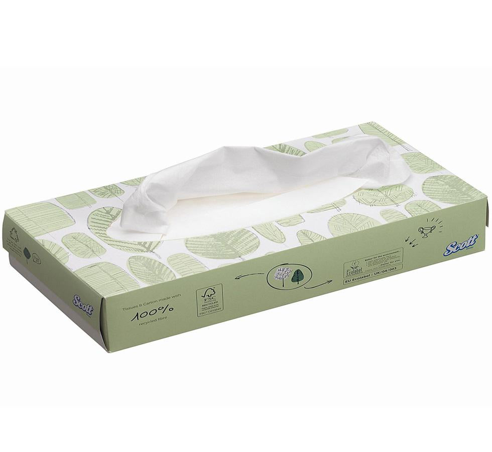 A Green and White Open Box of White 8837 SCOTT Facial Tissues, Standard - White - Sentinel Laboratories Ltd
