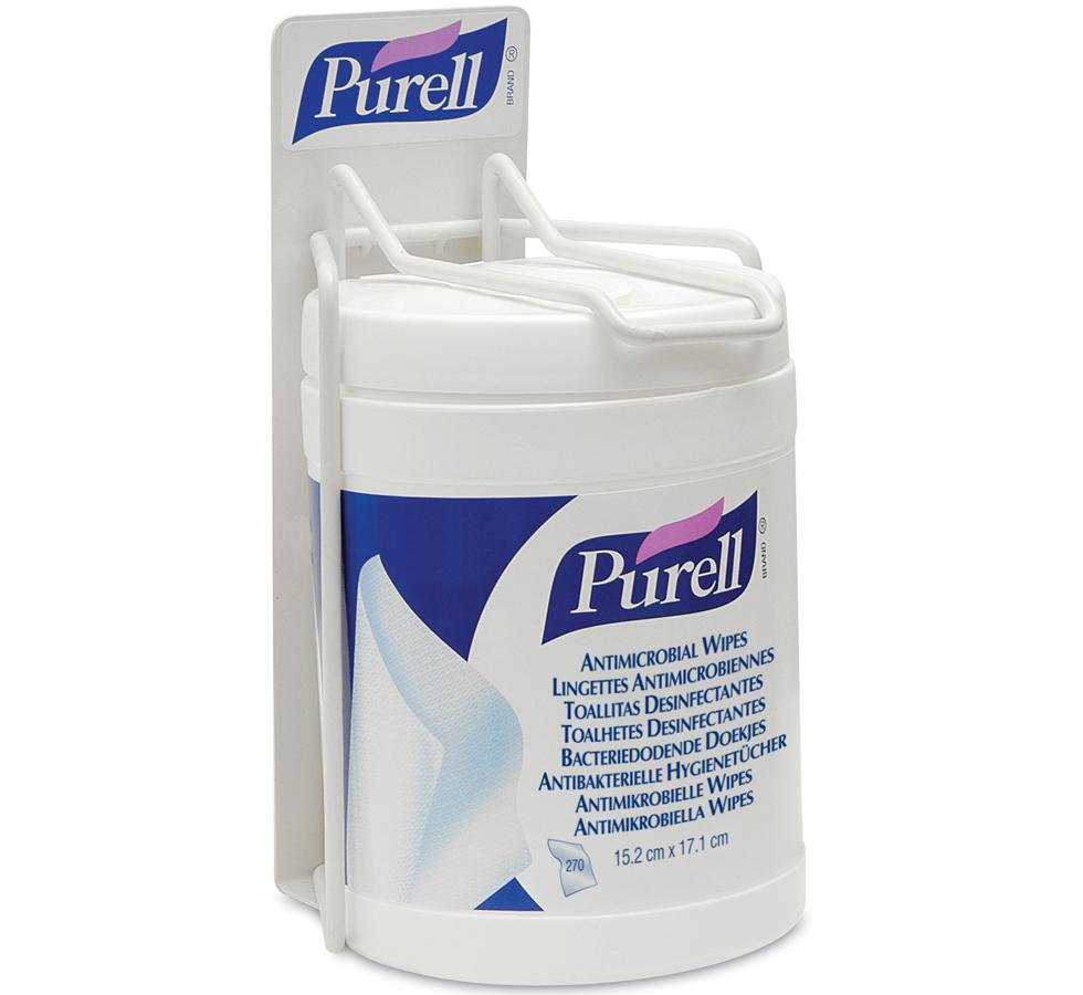 White, Blue and Purple Design 9001-01 PURELL® Antimicrobial Wipes, Single Canister Bracket/Holder with Tub - Sentinel Laboratories Ltd