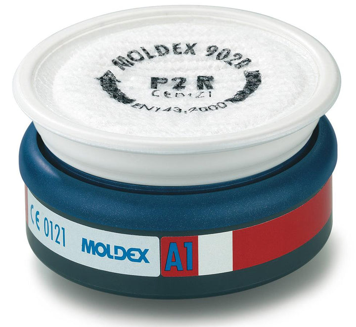 Navy, White, Blue and Red Moldex 9120 A1P2 R Pre-assembled Filter Black Text - Sentinel Laboratories Ltd