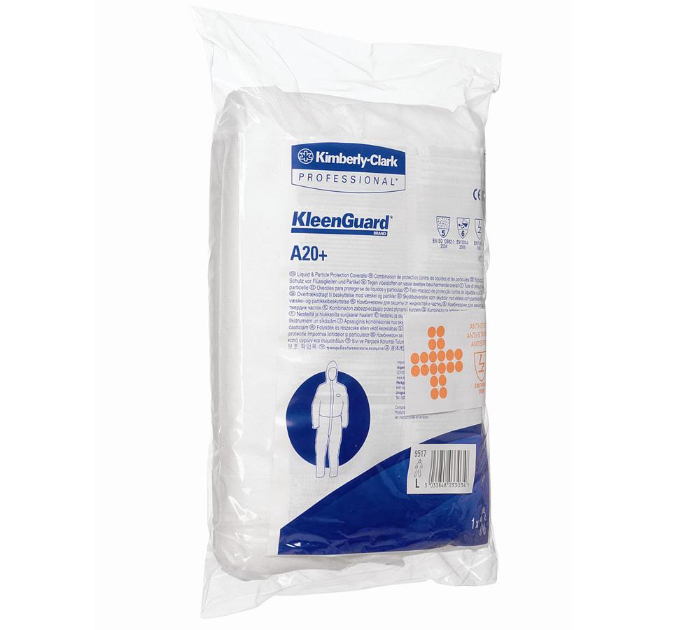 Pack of White KLEENGUARD* A20+ Breathable Particle Protection Hooded Coverall - White and Blue Pack Design - Sentinel Laboratories Ltd