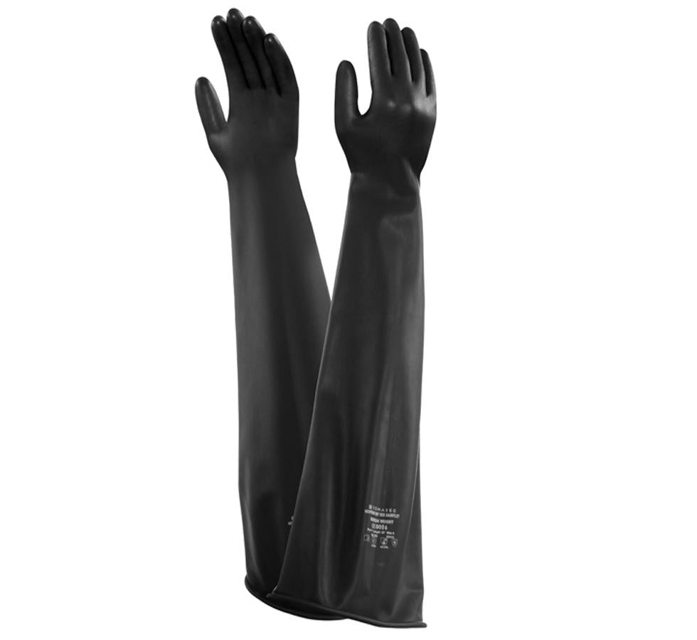 A Pair of Black Long Cuff AlphaTec® 55-309 Neoprene Dry Box Gauntlets Oval Port, 28" Length - Sentinel Laboratories Ltd
