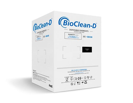 A White and Blue Case of BioClean-D BDOB Disposable Overboots
