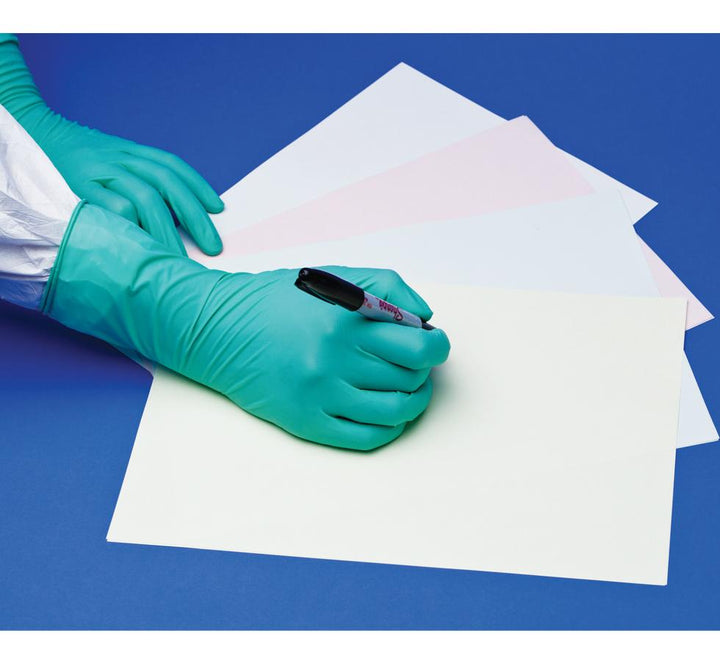 Gloved Hand Writing on White BioClean ISO Leaf™ A4 Cleanroom Paper - Sentinel Laboratories Ltd