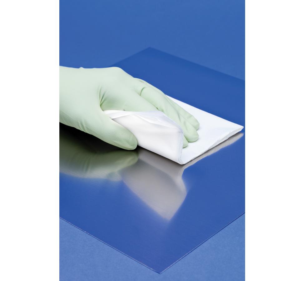 Gloved Hand wiping Blue Mat with BioClean Oryx™ 12" Wipes - Sentinel Laboratories Ltd