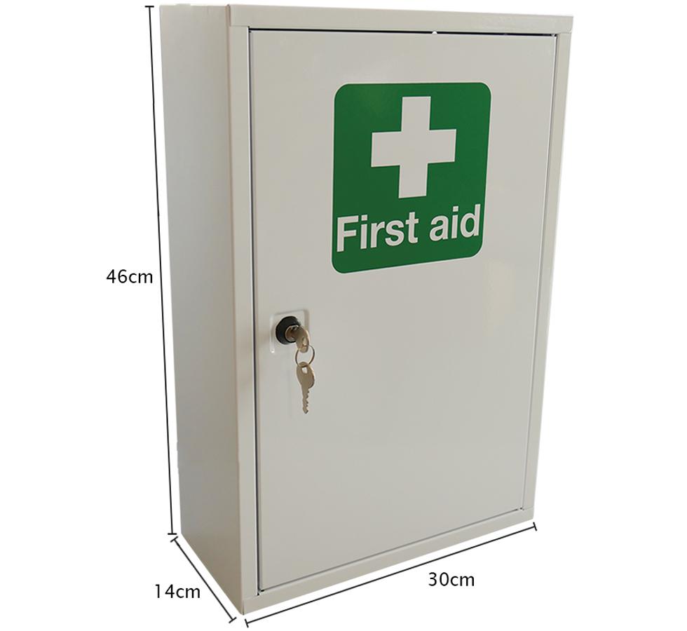 A Closed White British Standard Compliant Metal First Aid Cabinet - Empty - Sentinel Laboratories Ltd