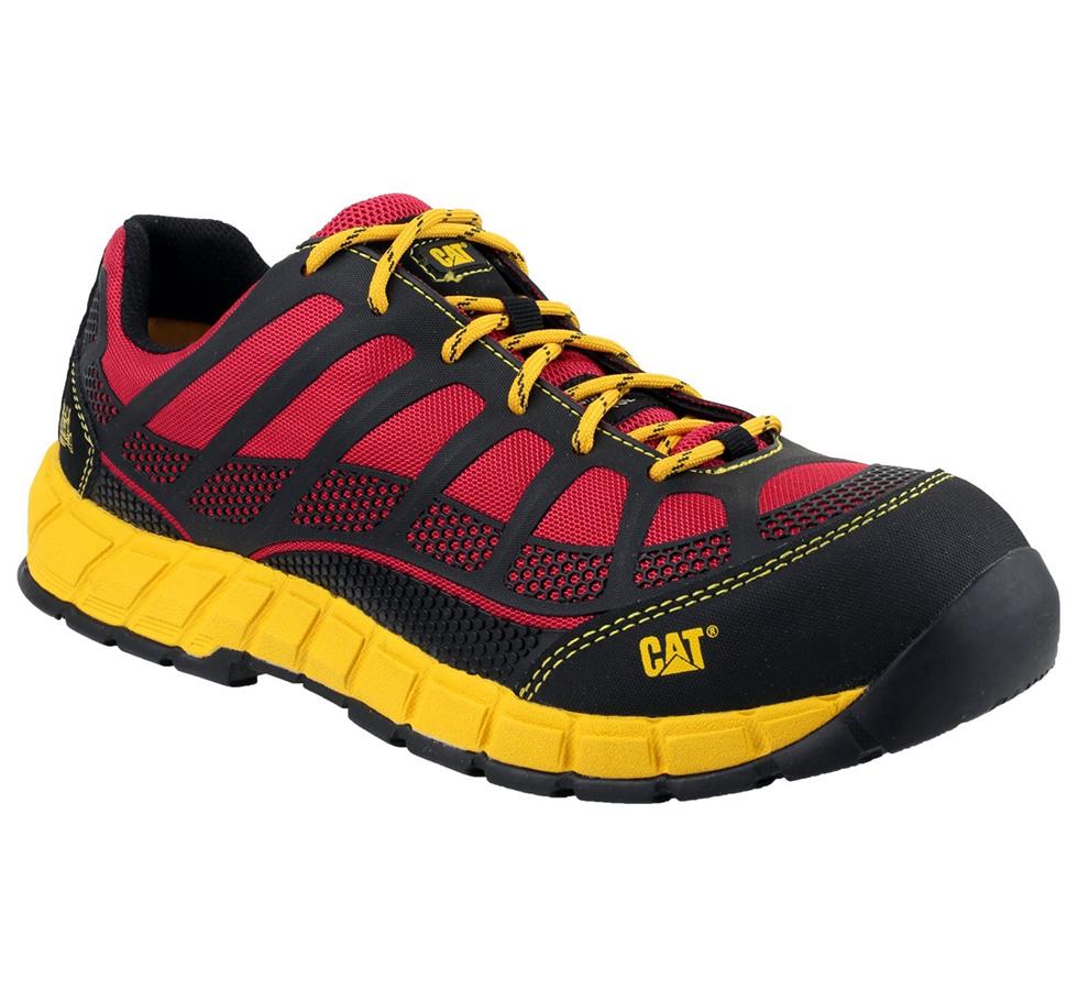 Side View of Yellow, Red and Black Caterpillar Streamline CT Charcoal or Red Athletic Designed and Engineered Safety Trainers - Sentinel Laboratories Ltd