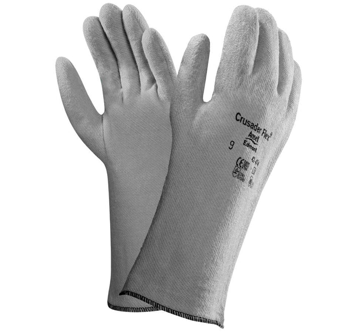 A Pair of White CRUSADER FLEX® 42-474 Long Cuff Length Gloves with Black Lettering - Sentinel Laboratories Ltd