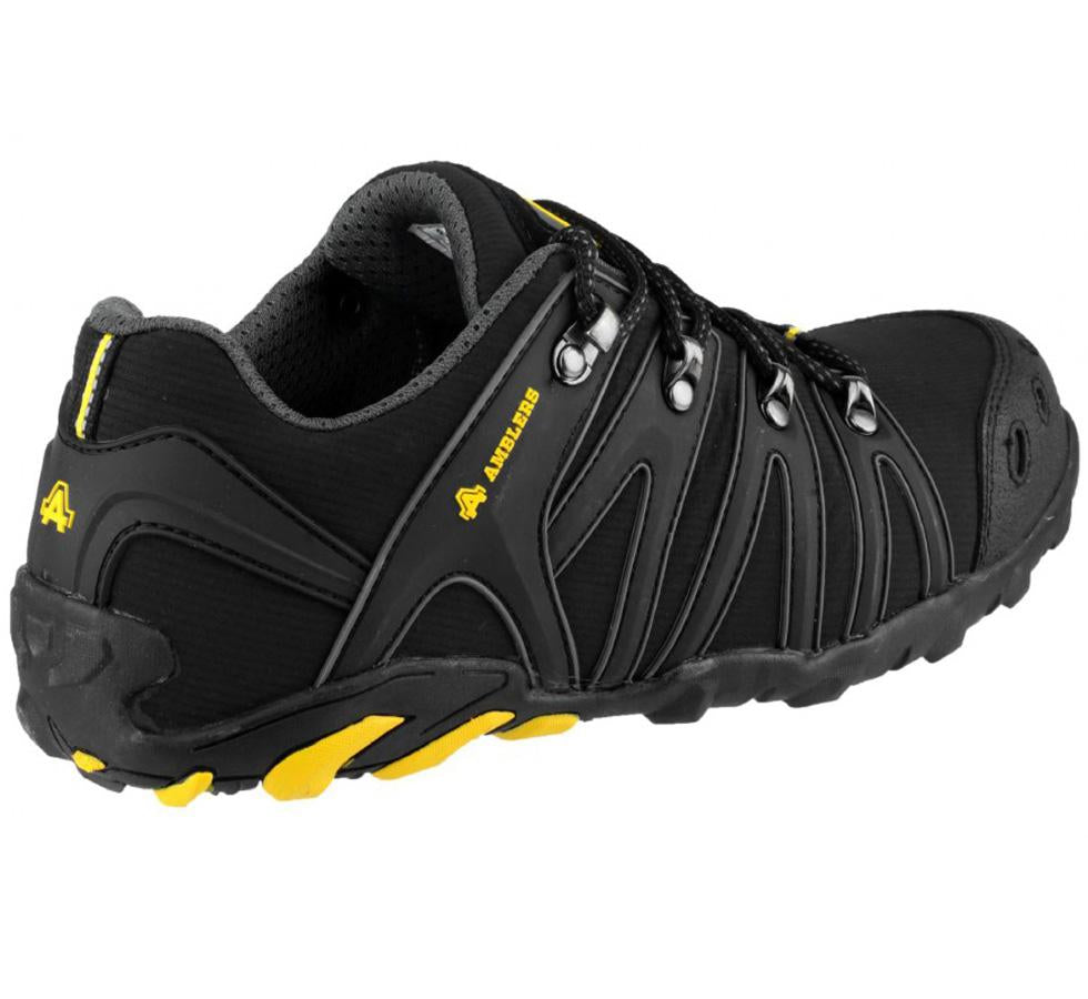 A Single Yellow and Black FS23 Amblers Safety Black Soft Shell Upper Safety Trainer - Sentinel Laboratories Ltd