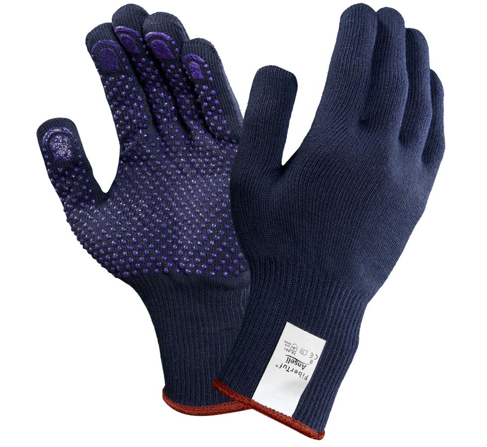 A Pair of Dark Purple Long Length Cuff FIBERTUF® 76-501 Knitted Gloves with White Label Tab on Cuff - Sentinel Laboratories Ltd