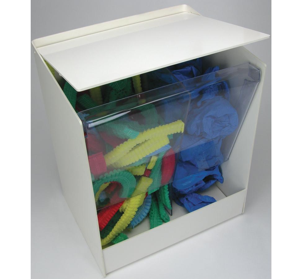 White and Clear Gloves and Workwear Multi-Purpose Dispenser filled with Blue Gloves and Green Red And Yellow - Sentinel Laboratories Ltd