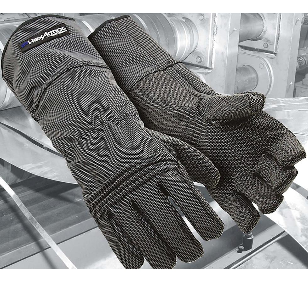 A Pair of Dark Grey HexArmor® Hercules™ 400R6E Long Length Cuff Gloves - Sentinel Laboratories Ltd
